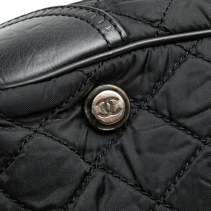 Chanel Paris New York Quilted Nylon Duffle Handbag Black