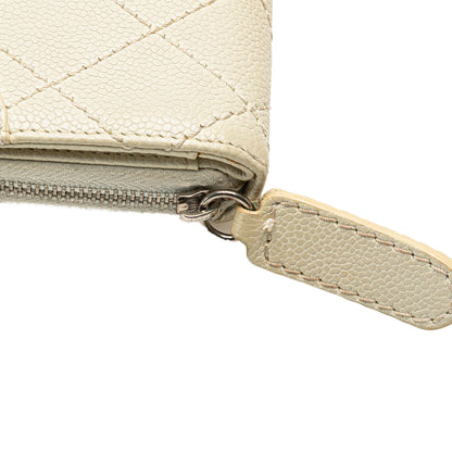 Chanel CC Quilted Caviar Zip Around Long Wallet White