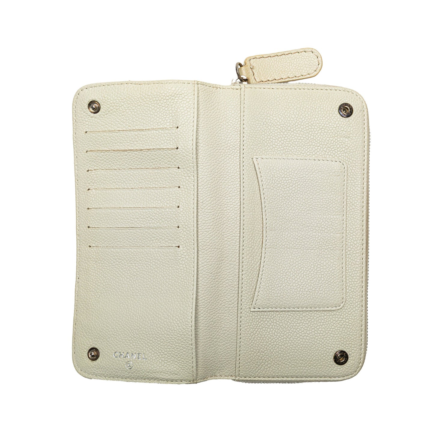 Chanel CC Quilted Caviar Zip Around Long Wallet White