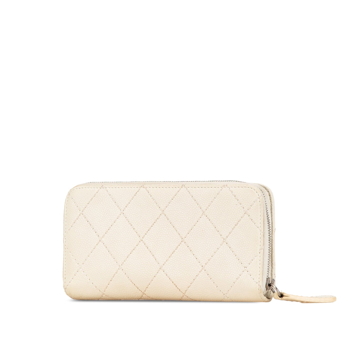 Chanel CC Quilted Caviar Zip Around Long Wallet White
