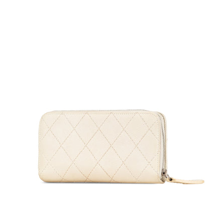 Chanel CC Quilted Caviar Zip Around Long Wallet White