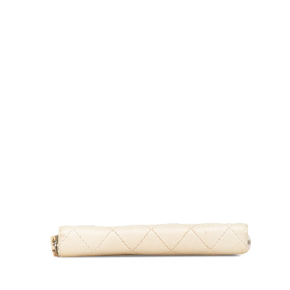 Chanel CC Quilted Caviar Zip Around Long Wallet White