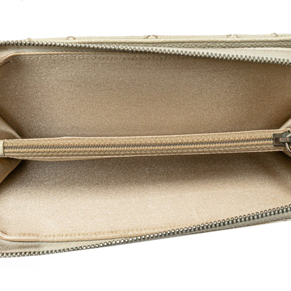 Chanel CC Quilted Caviar Zip Around Long Wallet White