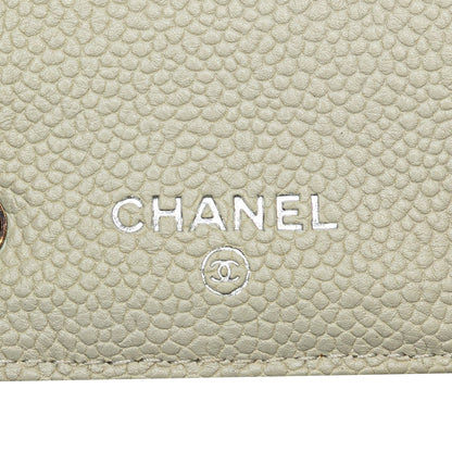 Chanel CC Quilted Caviar Zip Around Long Wallet White