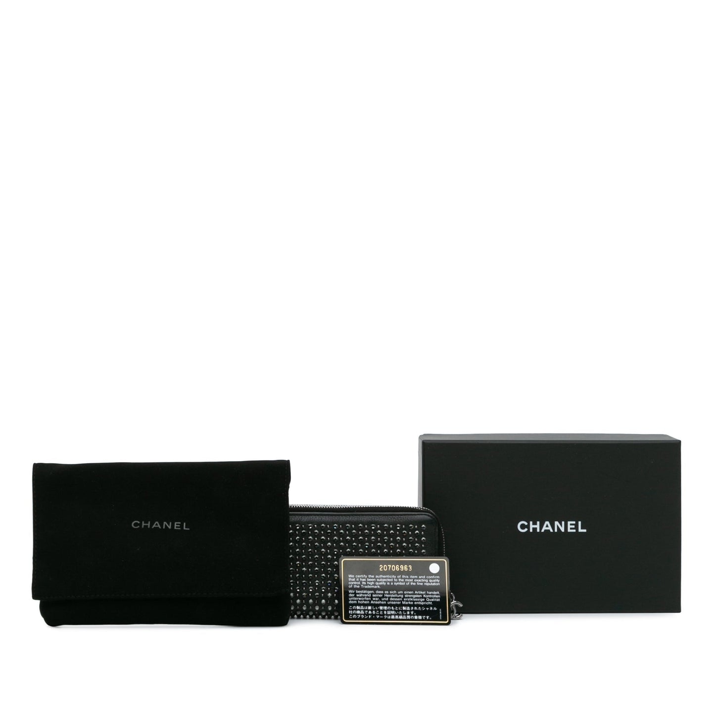 Chanel Bull Leather Studded Zip Wallet Black