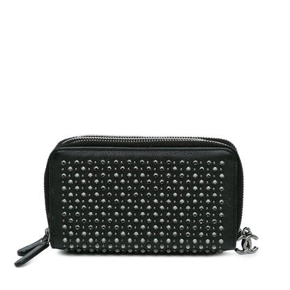 Chanel Bull Leather Studded Zip Wallet Black