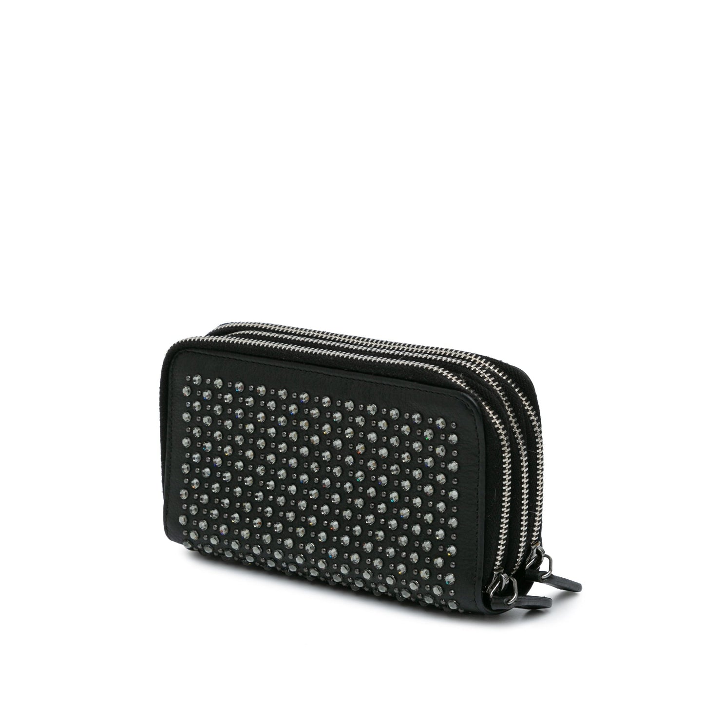 Chanel Bull Leather Studded Zip Wallet Black