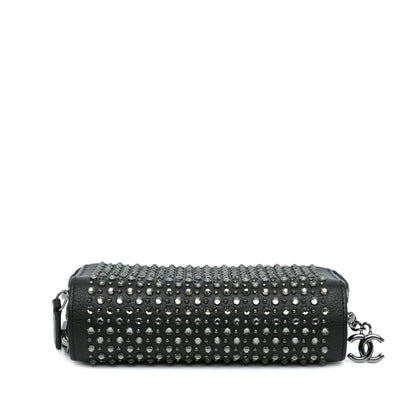 Chanel Bull Leather Studded Zip Wallet Black