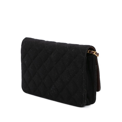 Chanel Paris Hamburg Quilted Wool Charms Wallet On Chain Black