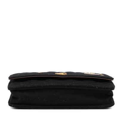 Chanel Paris Hamburg Quilted Wool Charms Wallet On Chain Black
