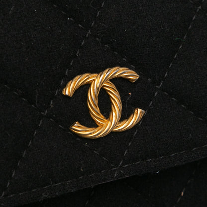 Chanel Paris Hamburg Quilted Wool Charms Wallet On Chain Black