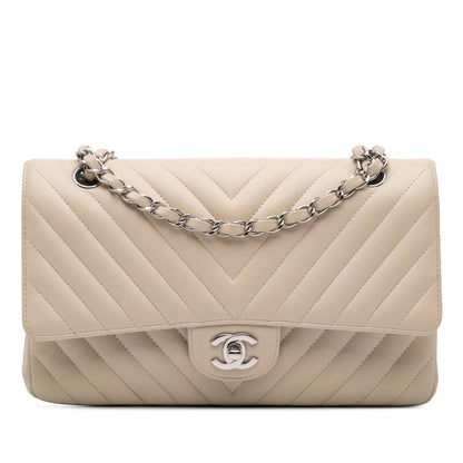 Chanel Medium Classic Chevron Lambskin Double Flap Brown