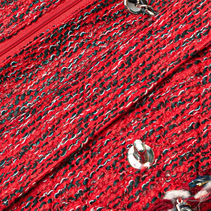 Chanel Medium Tweed Braided Charms Double Flap Red
