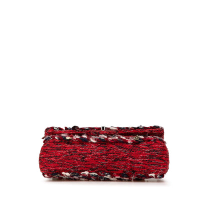 Chanel Medium Tweed Braided Charms Double Flap Red