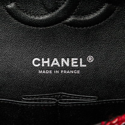 Chanel Medium Tweed Braided Charms Double Flap Red