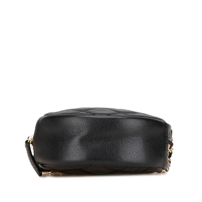 Chanel CC Quilted Caviar Round Clutch With Chain Black