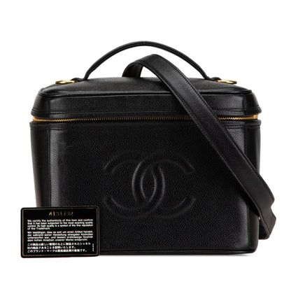 Chanel CC Caviar Vanity Train Case Black