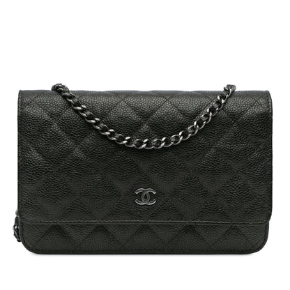 Chanel CC Quilted Caviar Wallet on Chain Black