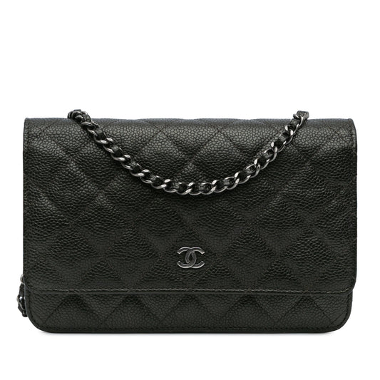 Chanel CC Quilted Caviar Wallet on Chain Black
