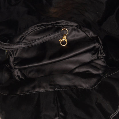 Chanel Quilted Nylon Crystal CC Drawstring Sling Bag Black
