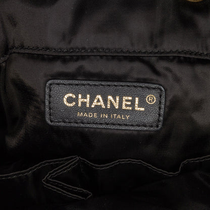Chanel Quilted Nylon Crystal CC Drawstring Sling Bag Black