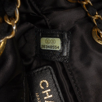 Chanel Quilted Nylon Crystal CC Drawstring Sling Bag Black