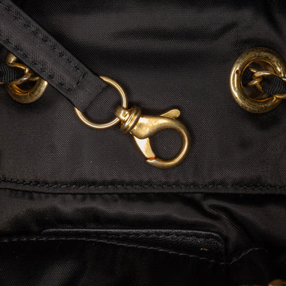 Chanel Quilted Nylon Crystal CC Drawstring Sling Bag Black