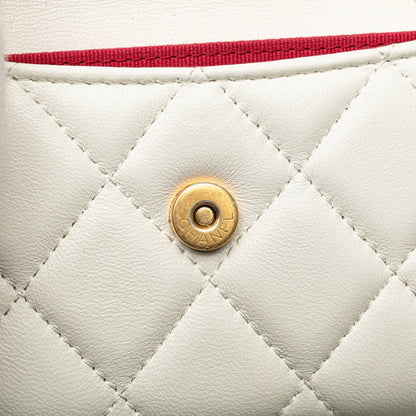 Chanel Quilted Lambskin Coco Love Card Holder On Chain White