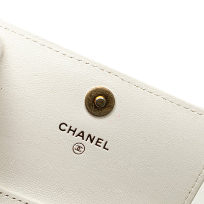 Chanel Quilted Lambskin Coco Love Card Holder On Chain White