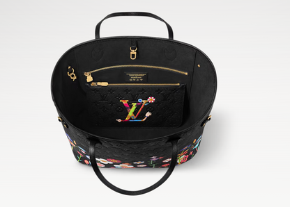 Louis Vuitton x Takashi Murakami Neverfull MM Black Multicolor Empreinte Leather M13675