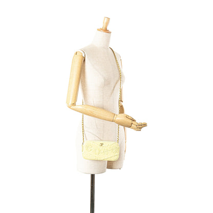 Chanel Denim Coco Fringe Double Zip Clutch with Chain Yellow