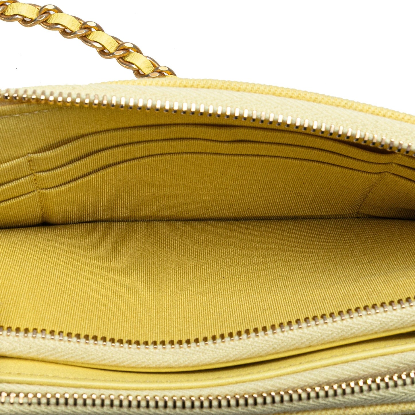 Chanel Denim Coco Fringe Double Zip Clutch with Chain Yellow