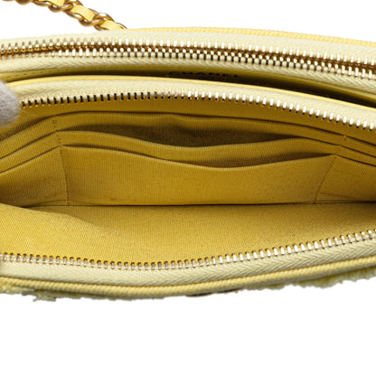 Chanel Denim Coco Fringe Double Zip Clutch with Chain Yellow
