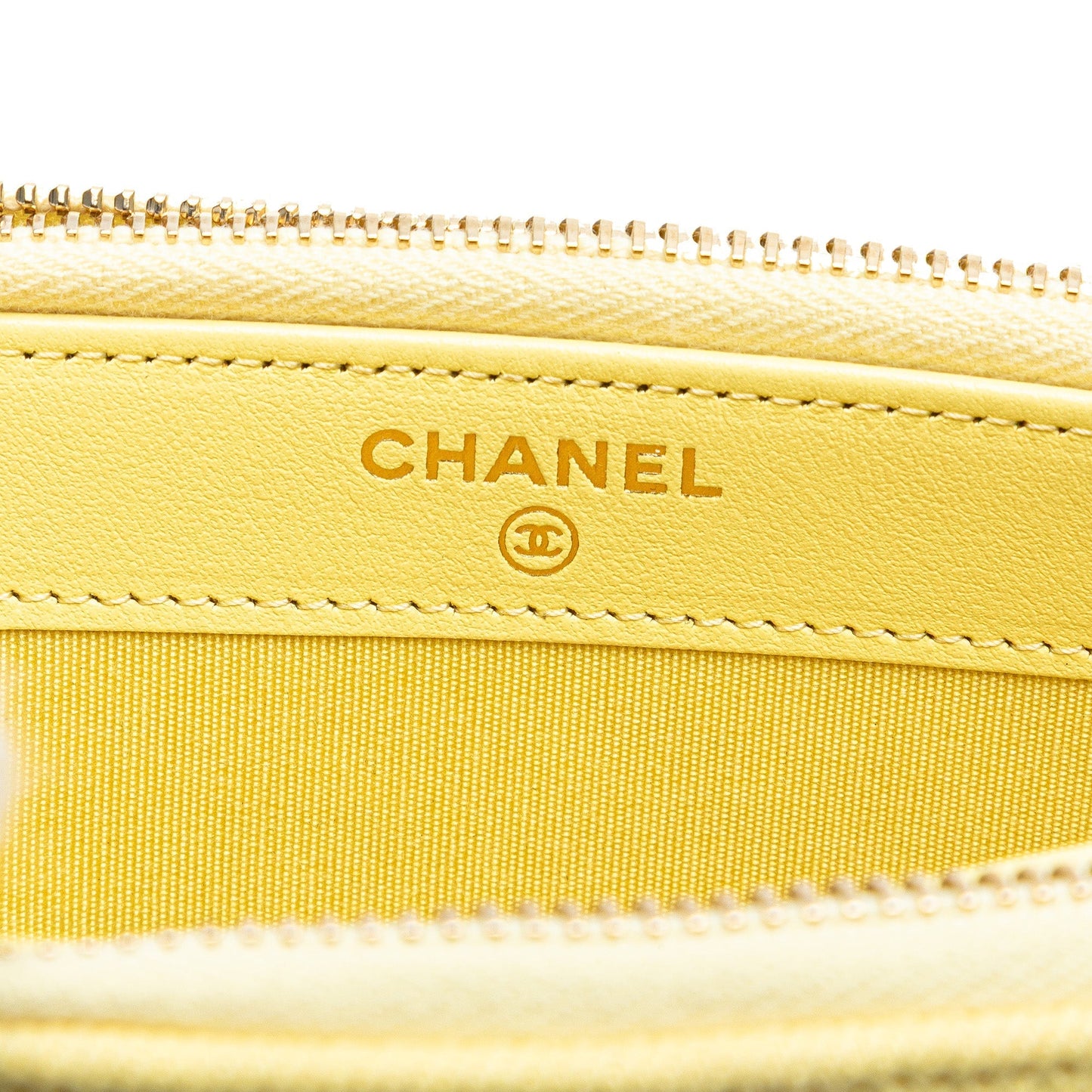 Chanel Denim Coco Fringe Double Zip Clutch with Chain Yellow