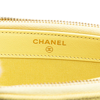 Chanel Denim Coco Fringe Double Zip Clutch with Chain Yellow