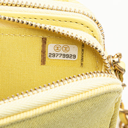 Chanel Denim Coco Fringe Double Zip Clutch with Chain Yellow