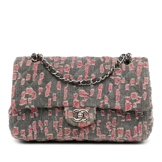 Chanel Medium Classic Distressed Denim Double Flap Gray