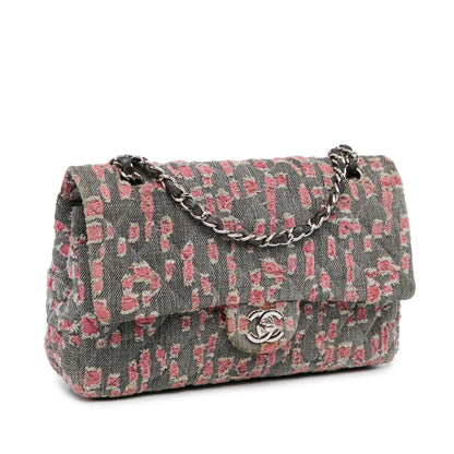 Chanel Medium Classic Distressed Denim Double Flap Gray