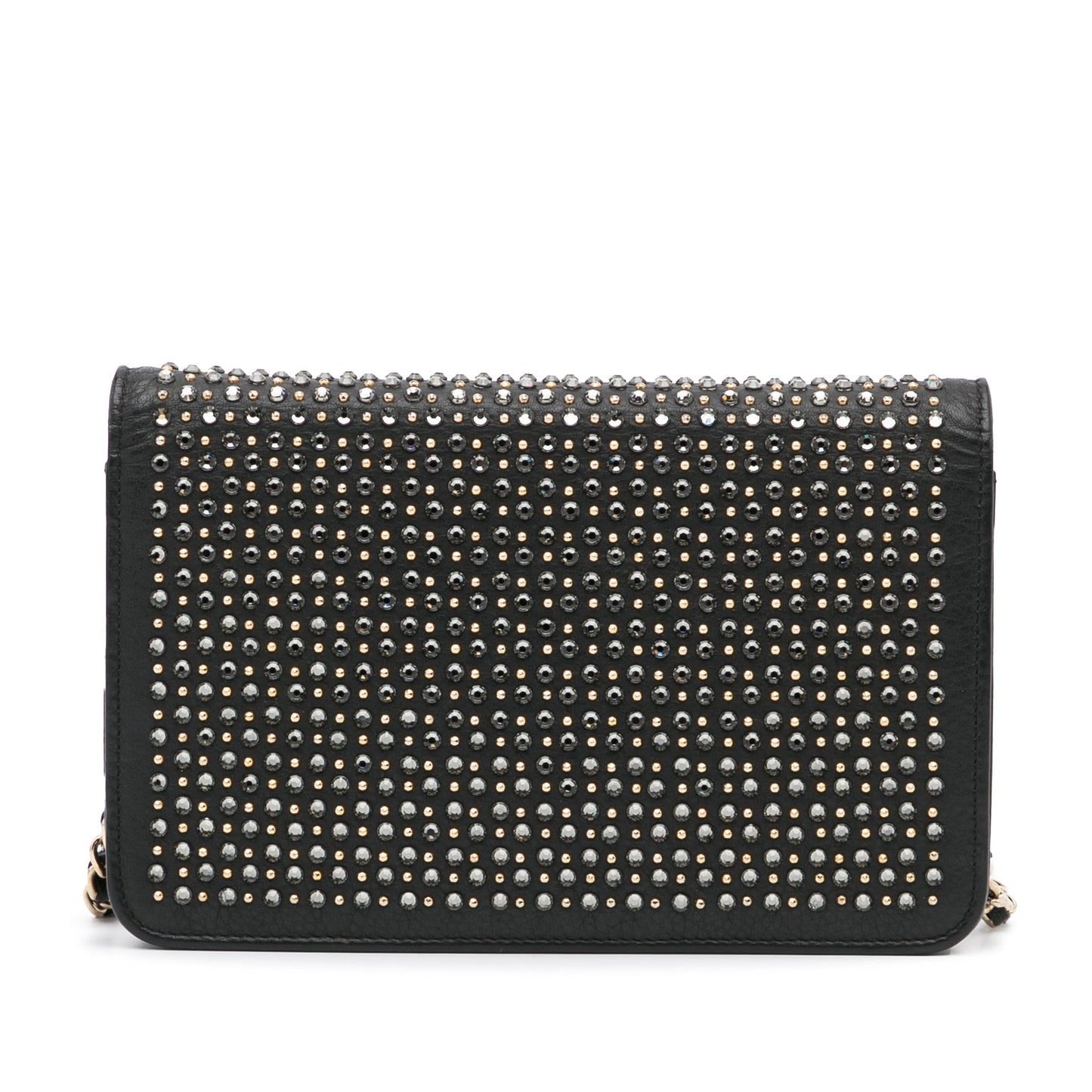 Chanel Studded Leather Wallet on Chain Black