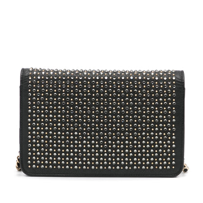 Chanel Studded Leather Wallet on Chain Black