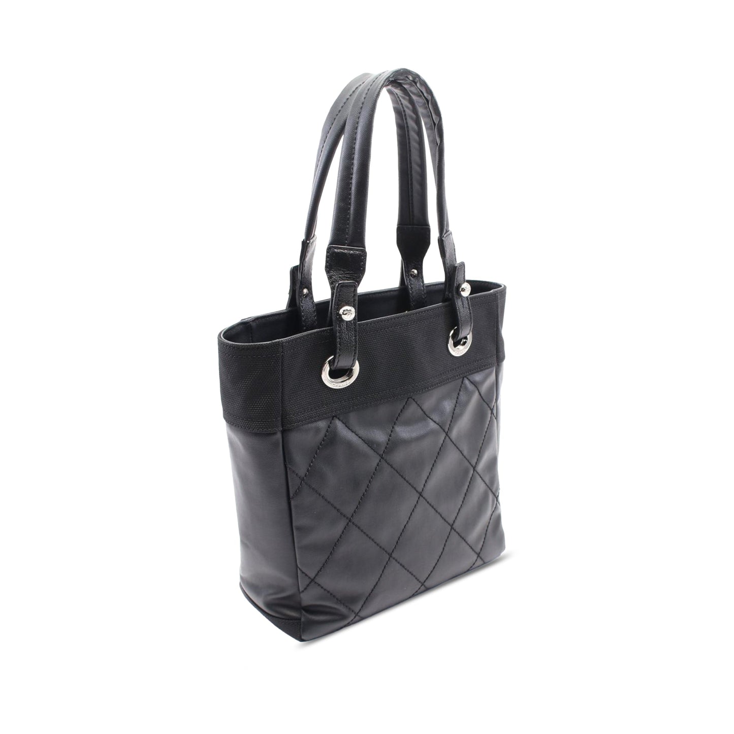 Chanel Small Quilted Coated Canvas Paris Biarritz Tote Black