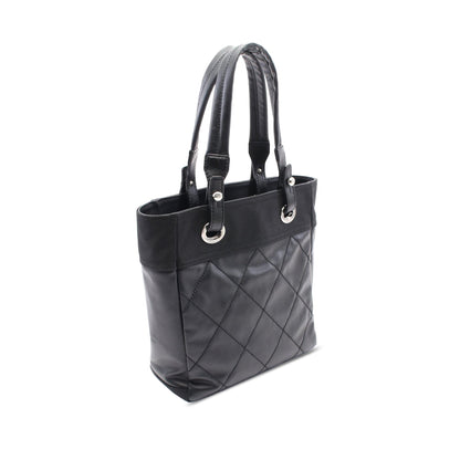 Chanel Small Quilted Coated Canvas Paris Biarritz Tote Black