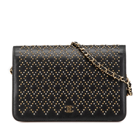 Chanel CC Studded Lambskin Wallet on Chain Black