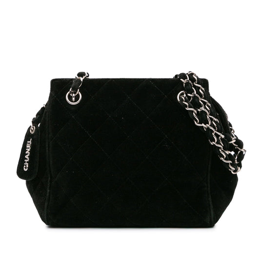 Chanel Quilted Velvet Shoulder Bag Black