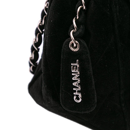 Chanel Quilted Velvet Shoulder Bag Black