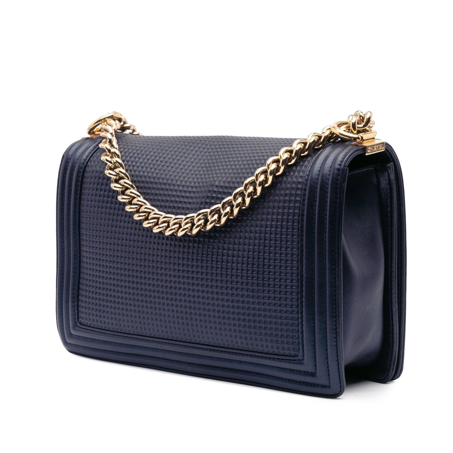Chanel Large Lambskin Embossed Boy Cube Flap Blue