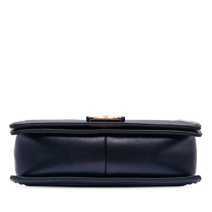 Chanel Large Lambskin Embossed Boy Cube Flap Blue