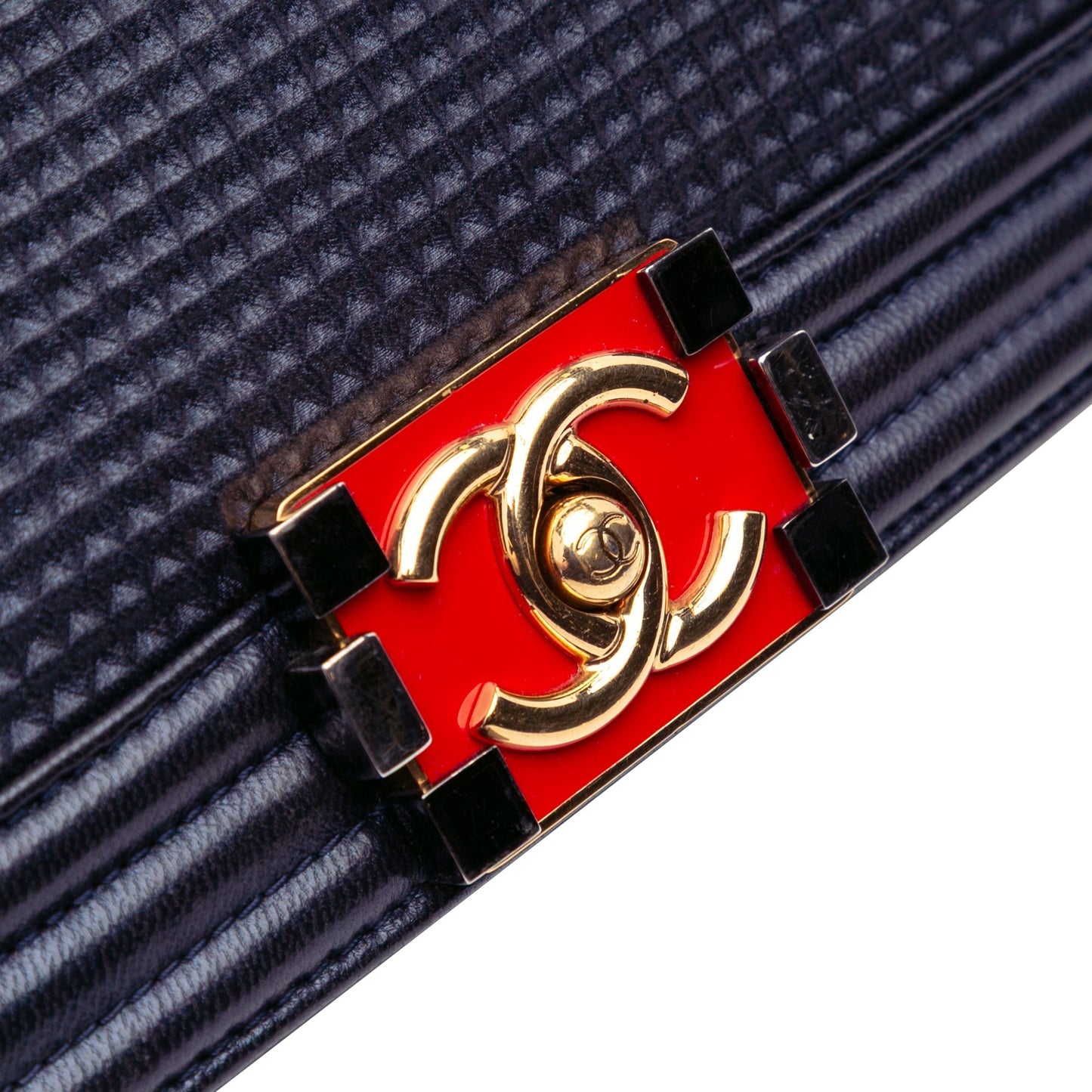Chanel Medium Lambskin Embossed Cube Boy Flap Blue
