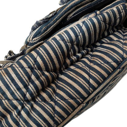 Chanel Medium Cotton Striped Double Flap Blue
