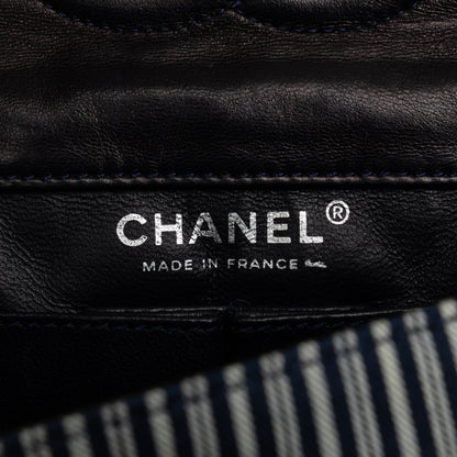 Chanel Medium Cotton Striped Double Flap Blue